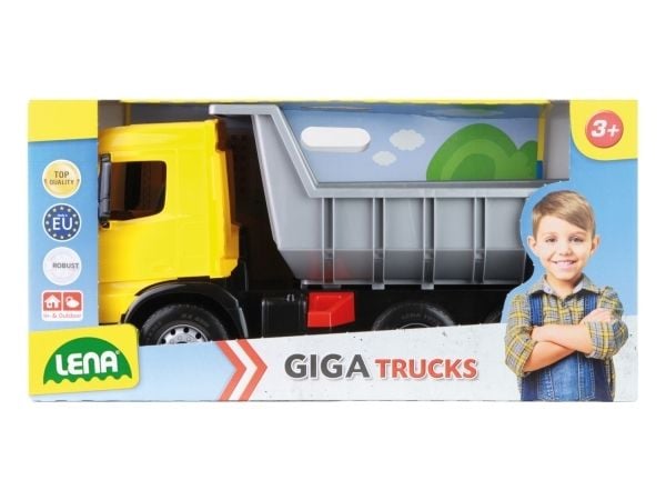 Lena GIGA TRUCKS Dumper Arocs, Ladvogns modell, Dumper, 3 År, Grå, Gul