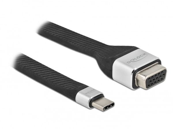 Delock - USB/VGA-adapter - USB-C (hann) til HD-15 (VGA) (hunn) - Displayport 1.2/Thunderbolt 3 - 13 cm - flat - svart