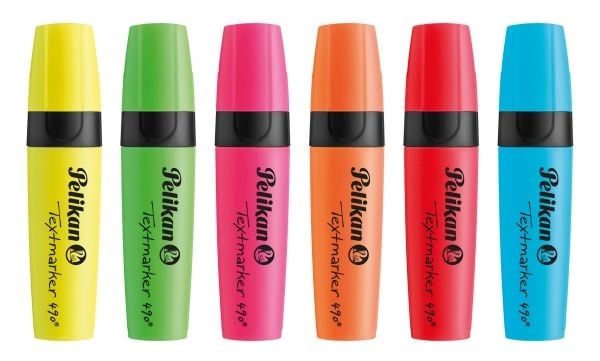 Pelikan Textmarker 490, 6 stykker, Flerfarget, Multi, Vann-basert blekk, Boks