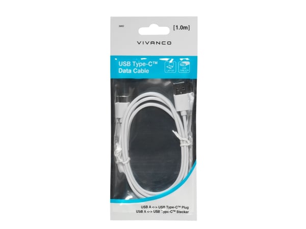 Vivanco 39452, Valkoinen, USB A, USB C, 1 m, Uros, Uros