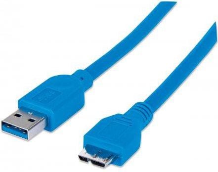 Manhattan 325424, 2 m, USB A, Micro-USB B, USB 3.2 Gen 1 (3.1 Gen 1), Hankjønn/hankjønn, Blå