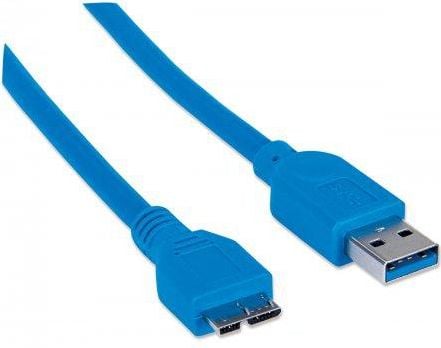 Manhattan 325424, 2 m, USB A, Micro-USB B, USB 3.2 Gen 1 (3.1 Gen 1), Hane/Hane, Blå