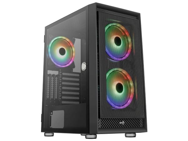 AeroCool Graphite-G-BK-v3 - Mid tower - ATX - sidepanel med vindu (herdet glass) - ingen strømforsyning (ATX) - svart - USB/lyd