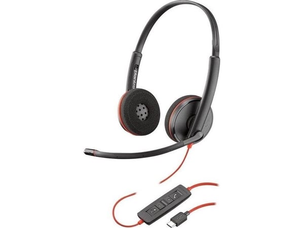 POLY Blackwire 3220, Koblet med ledninger (ikke trådløs), Kontor/kundesenter, 20 - 20000 Hz, 118 g, Hodesett, Sort, Rød
