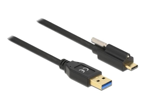 Delock - USB-kabel - USB-type A (hann) til USB-C (hann) - USB 3.1 Gen 2 - 3 A - 1 m - tommelskruer - svart