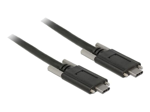 Delock - USB-kabel - USB-C (hann) til USB-C (hann) - USB 3.1 Gen 2 - 3 A - 1 m - tommelskruer - svart