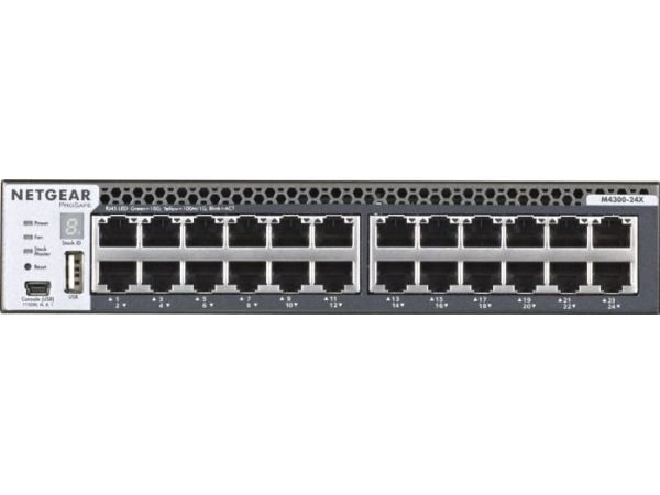NETGEAR M4300-24X - Switch - L3 - Styrt - 24 x 10 Gigabit Ethernet + 4 x delt 10 Gigabit SFP+ - front til bakside-luftflyt - rackmonterbar