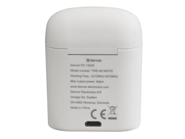 DENVER TWE-46 - True wireless-hodetelefoner med mikrofon - ørepropp - Bluetooth - hvit
