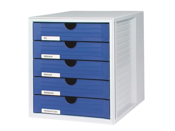 HAN System, Blå, Polystirol, 5 skuffer, 330 mm, 275 mm, 320 mm HAN System, Blå, Polystirol, 5 skuffer, 330 mm, 275 mm, 320 mm