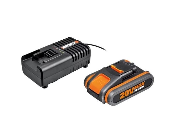 Worx batteri 20V 2,0Ah + lader 2a (WA3601) Worx batteri 20V 2,0Ah + lader 2a (WA3601)