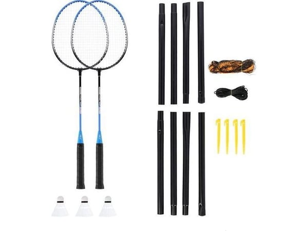 Nils Extreme NRZ012 stål/badmintonsats: 2 racketer + 3 fjærballer + nett + etui 195x22 cm