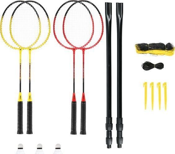Nils Extreme NRZ264 aluminium badmintonsett: 4 racketer + 3 fjærballer + nett 600x60 cm + veske