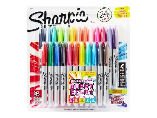 Sharpie Fine, 24 styck, Multifärg, Fin spets, Grå, Multifärg, Rund, Fin