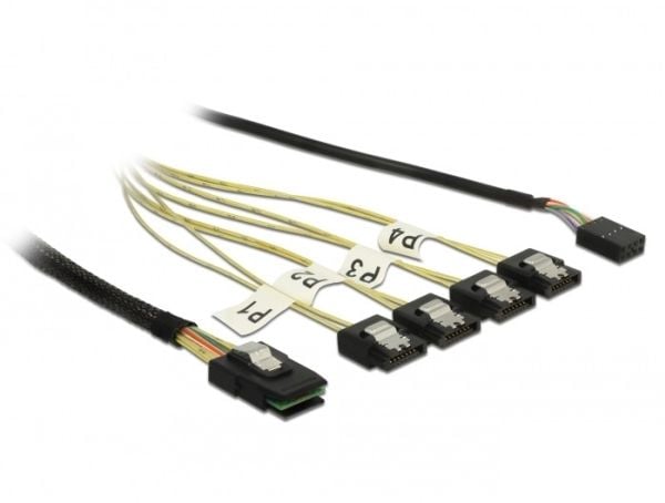 Delock - SAS intern kabel - SAS 6Gbit/s - sidebånd, Mini SAS (SFF-8087) til SATA (hann) - 50 cm