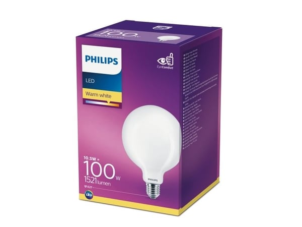 Philips - LED-lyspære - form: G120 - mattslipt finish - E27 - 10.5 W (ekvivalent 100 W) - klasse D - varmt hvitt lys - 2700 K