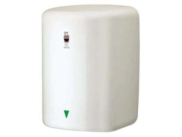 DAN DRYER Turbo Low Noise -käsikuivain (346) valkoiseksi maalattua terästä, kosketusvapaa. Kuivausaika 10-15 sekuntia, 700-1400 W, mitat 287x205x18...