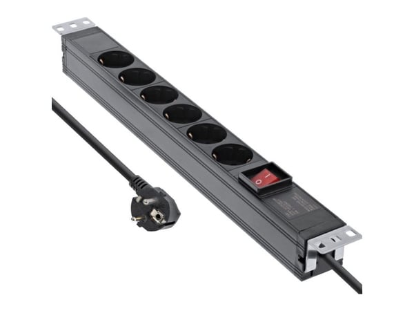 InLine 16416S, 6 AC-utganger, 3680 W, 1,5 mm², Svart, Aluminium, Plast, Aluminium, Plast