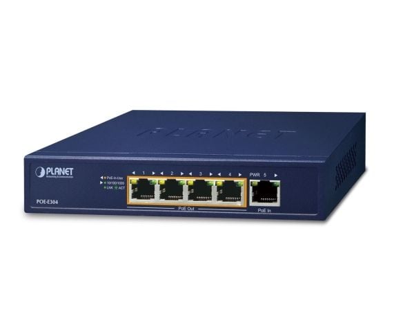 PLANET POE-E304 PoE Extender - Nettverksforlenger - GigE - 10Base-T, 100Base-TX, 1000Base-T - 4 porter - opptil 200 m (POE-E304)