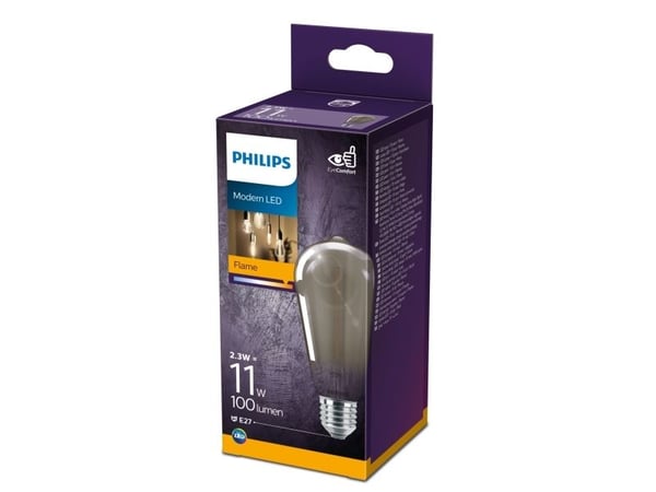 Philips - LED-filamentlyspære - form: ST64 - E27 - 2.3 W (ekvivalent 11 W) - flammelys - 1800 K - røkfarget