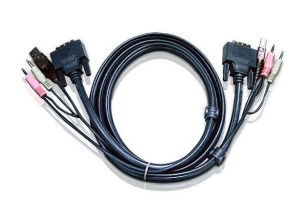 ATEN 2L-7D02U - Video- / USB / audio-kabel - USB, mini-phone stereo 3.5 mm, DVI-D (hann) til mini-phone stereo 3.5 mm, USB-type B, DVI-D (hann) - 1...