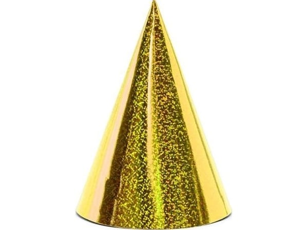 PartyDeco CZAP6-019, Party hat, Kulta, 6 kpl, Syntymäpäivä, 160 mm, 10 cm