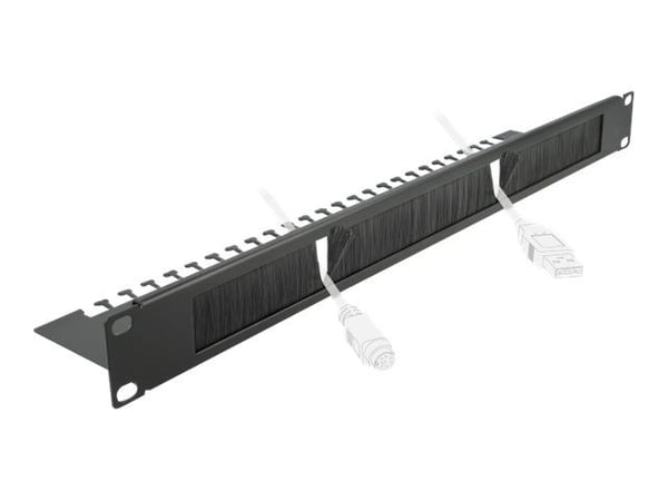 Delock Cable Management Brush Strip with Cable Support Plate - Styringspanel for rackkabler med børste - svart - 1U - 19"
