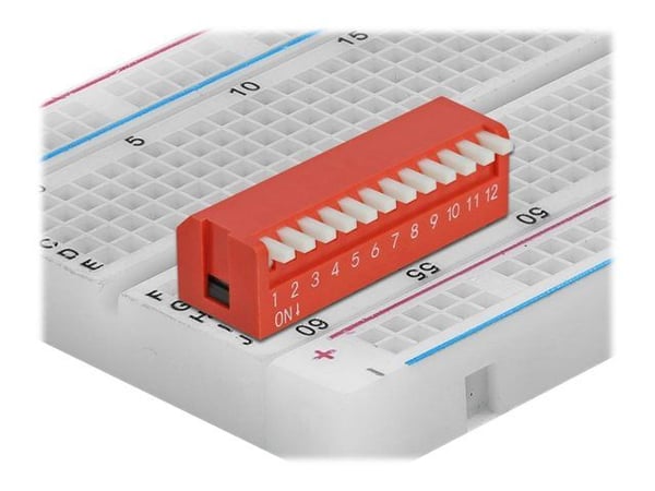 Delock DIP flip switch piano 12-digit 2.54 mm pitch THT vertical - DIP-svitsj - rød (en pakke 2)