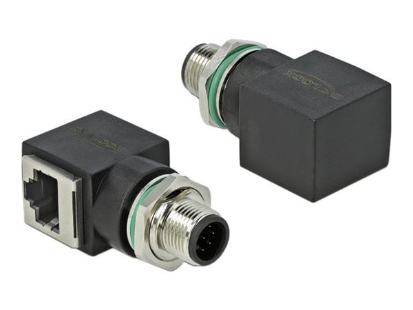 Delock - Nettverksadapter - 8-pins M12 (hann) rett til RJ-45 (hunn) vinklet - CAT 6a - svart