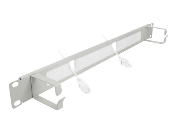 Delock Cable Management Brush Strip with 2 hooks - Styringspanel for rackkabler med børste - grå - 1U - 19"