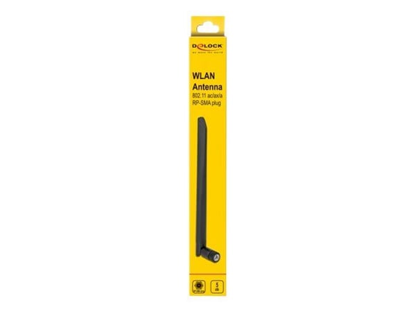 Delock WLAN 802.11 ac/ax/a Antenna RP-SMA plug 5 dBi 20 cm omnidirectional with tilt joint and flexible material - Antenne - Wi-Fi - 5 dBi - rundts...