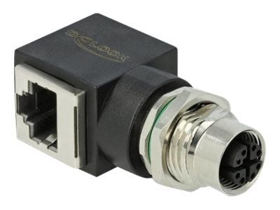 Delock - Nettverksadapter - 8-pins M12 (hunn) rett til RJ-45 (hunn) vinklet - CAT 6a - svart