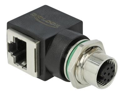 DeLOCK - Verkkosovitin - 8-nastainen M12 (W) suora RJ-45 (W) kulma - CAT 6a - musta (66314) - musta (66314)