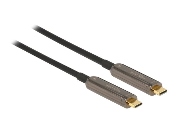 Delock - Video/lydkabel - USB-C hann til USB-C hann - 15 m - fiberoptisk - svart - Active Optical Cable (AOC), støtte for 4K 60 Hz (3840 x 2160)