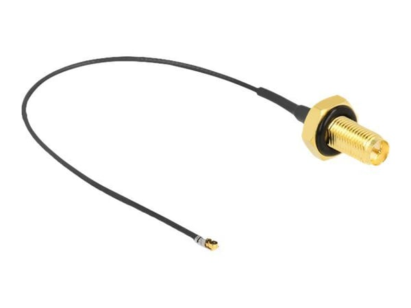 Delock - Antennekabel - RP-SMA (hun) skillerum til MHF 4L LK (han) - 10 cm - 1.37 mm - koaksial - grå, sort