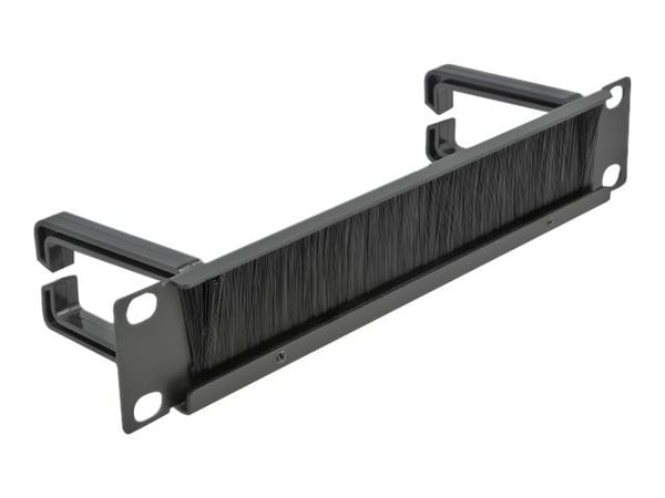Delock Cable Management Brush Strip with 2 hooks - Styringspanel for rackkabler med børste - svart - 1U - 10"