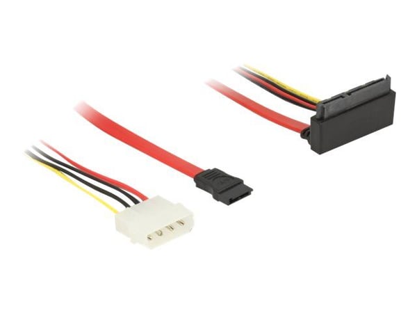 Delock - SATA-kabel - Serial ATA 150/300/600 - 4-pin intern strøm, SATA til SATA-kombo (R) oppvinklet - 30 cm