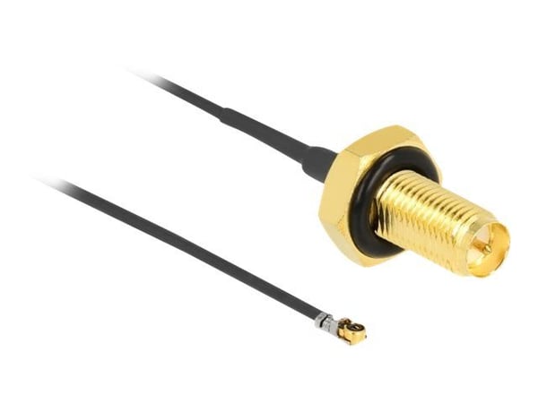 Delock - Antennekabel - RP-SMA (hunn) skott til MHF 4L LK (hann) - 20 cm - 1.37 mm - koaksial - grå, svart