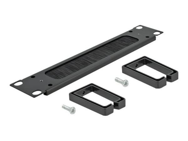 Delock Cable Management Brush Strip with 2 hooks - Styringspanel for rackkabler med børste - svart - 1U - 10"