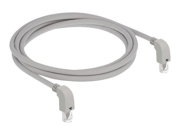 Delock - Koblingskabel - RJ-45 (hann) vinklet nedover til RJ-45 (hann) vinklet nedover - 2 m - S/FTP - CAT 6 - med støvel, halogenfri - grå