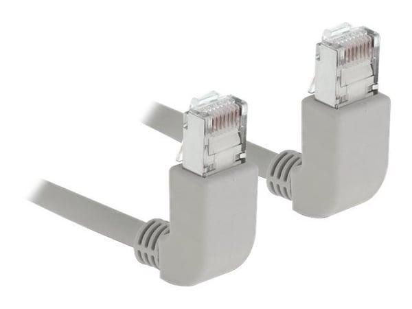 Delock - Patchkabel - RJ-45 (han) op-vinklet til RJ-45 (han) op-vinklet - 50 cm - S/FTP - CAT 6a - booted, halogenfri - grå