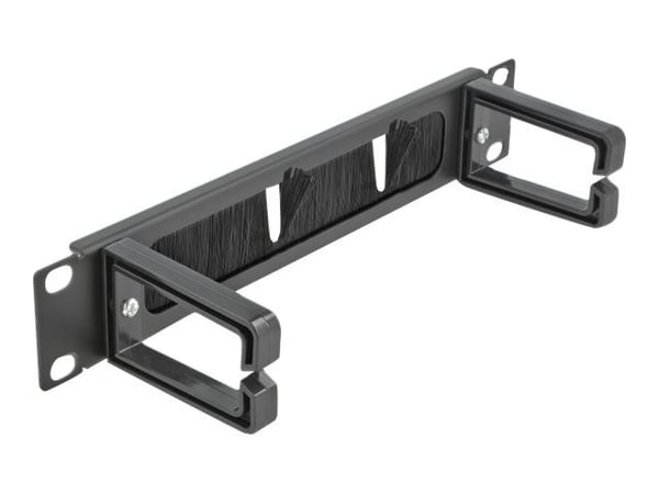 Delock Cable Management Brush Strip with 2 hooks - Styringspanel for rackkabler med børste - svart - 1U - 10"