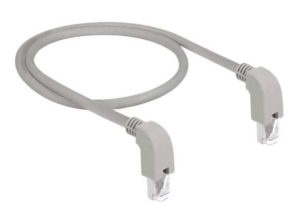 Delock - Koblingskabel - RJ-45 (hann) vinklet nedover til RJ-45 (hann) vinklet nedover - 1 m - SF/UTP - CAT 5e - med støvel, halogenfri - grå