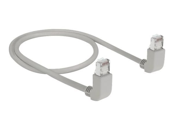 Delock - Patchkabel - RJ-45 (han) op-vinklet til RJ-45 (han) op-vinklet - 50 cm - S/FTP - CAT 6a - booted, halogenfri - grå