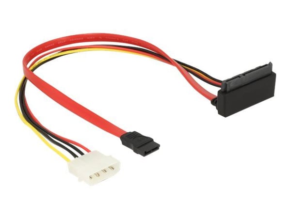Delock - SATA-kabel - Serial ATA 150/300/600 - 4-pin intern strøm, SATA til SATA-kombo (R) oppvinklet - 30 cm