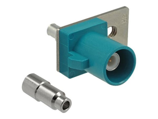 Delock FAKRA Z plug spring pin for soldering 1 prepunched hole - Påknipsbar mulighetsmodulfrontplate - FAKRA Z - RAL 5021, vannblå