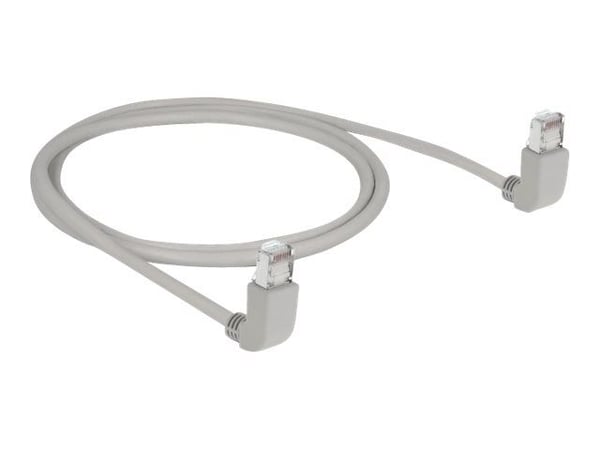 Delock - Koblingskabel - RJ-45 (hann) oppvinklet til RJ-45 (hann) oppvinklet - 1 m - S/FTP - CAT 6a - med støvel, halogenfri - grå
