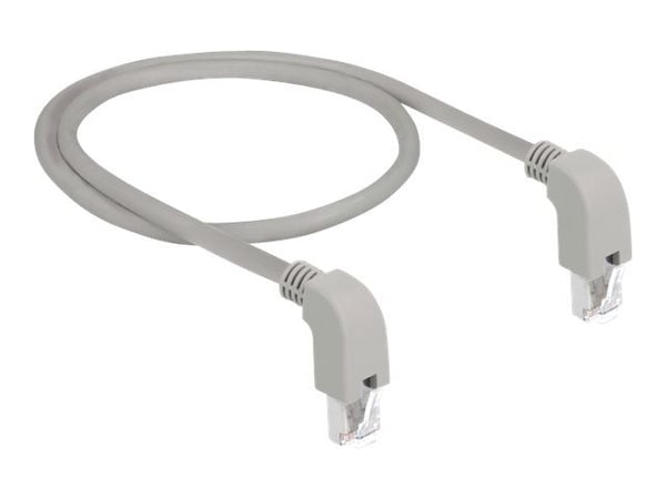 Delock - Patchkabel - RJ-45 (han) nedvinklet til RJ-45 (han) nedvinklet - 50 cm - S/FTP - CAT 6a - booted, halogenfri - grå