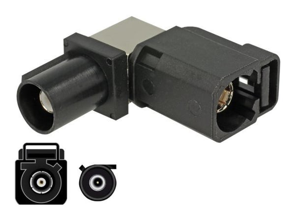 Delock - Antenneadapter - FAKRA A-kontakt (hunn) vinklet til FAKRA A-kontakt (P) - kullsort, RAL 9005