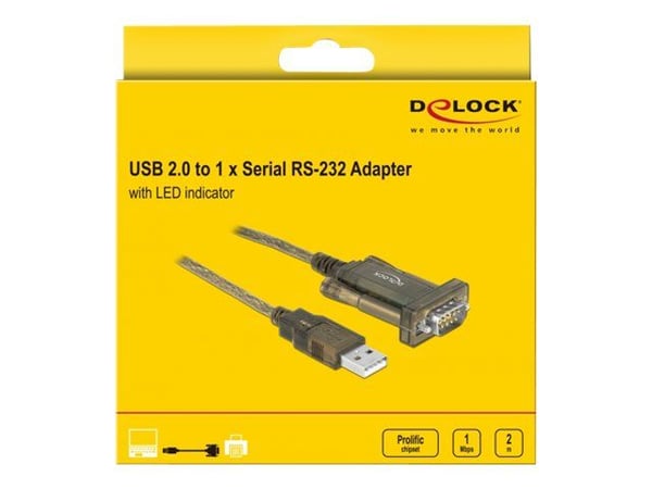 Delock Adapter USB 2.0 Type-A > 1 x Serial DB9 RS-232 - Seriell adapter - USB - RS-232 x 1 - gjennomsiktig
