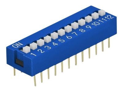 Delock DIP sliding switch 12-digit 2.54 mm pitch THT vertical - DIP-svitsj - blå (en pakke 10)